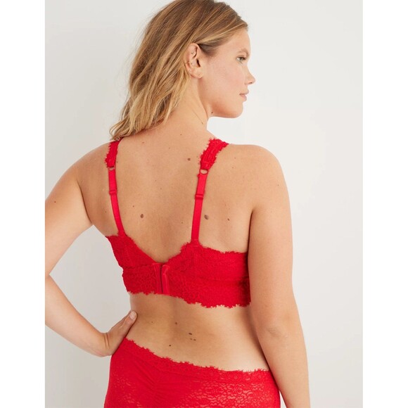 Aerie Eyelash Lace Plunge Bralette Chilly Red Size Small - Picture 4 of 12